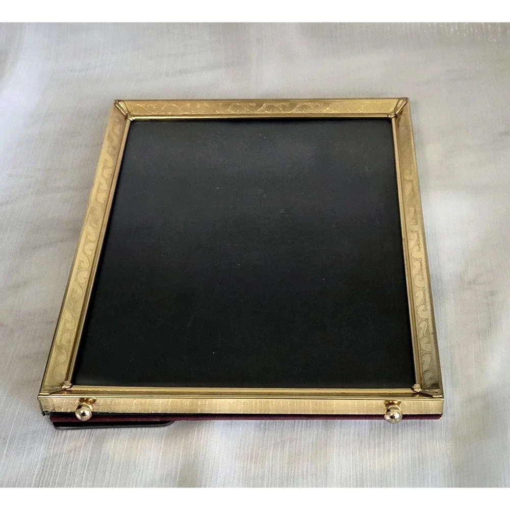 Vintage Etched Scroll Brass Picture Photo Frame 8x10‎ Shiny Gold Tone Footed MCM
